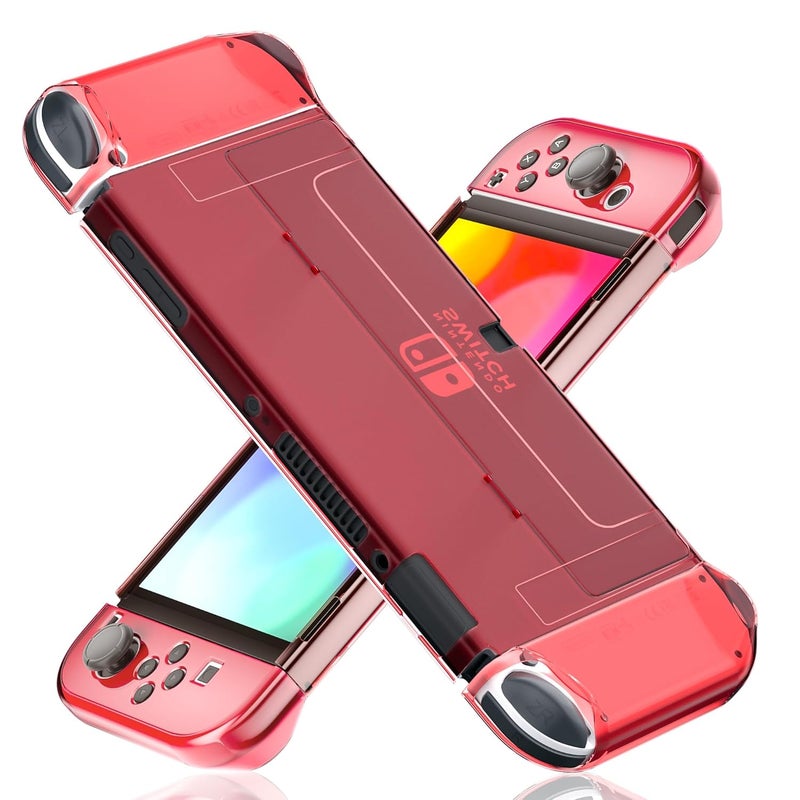 FANPL [Improved Version] Dockable Clear Case for Nintendo Switch OLED 2021, Protective Case Cover for Switch OLED and Joy Con Controller - Strong and Durable, Not Easy to Fall Off (Red) - Image 1